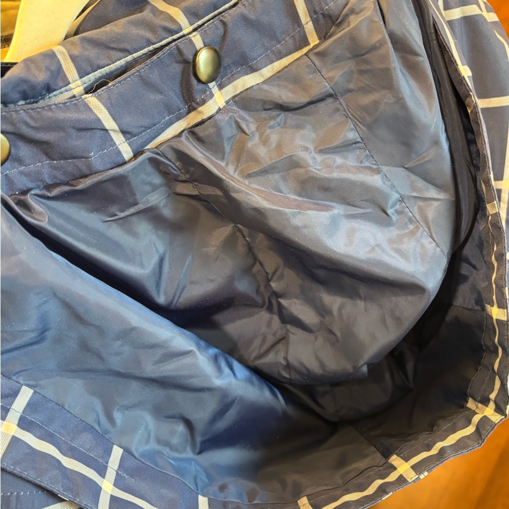 Lands' End Navy Checkered  Belted Rain Coat with Detachable Lining and Hood - Picture 5 of 6